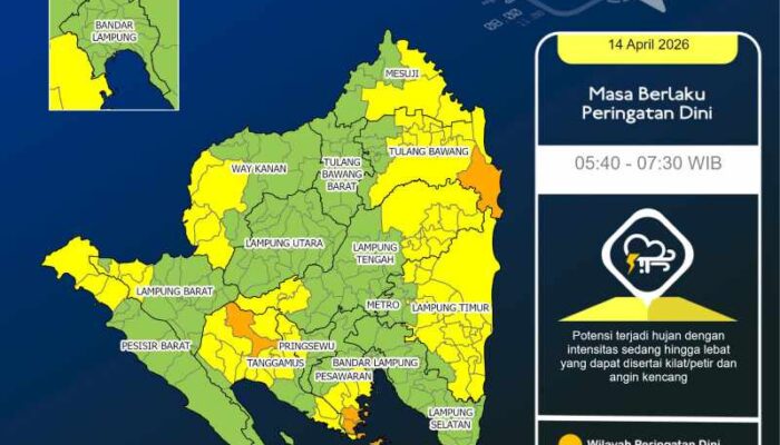 BMKG Lampung Informasikan Cuaca Pagi Ini, Selasa 14 April 2026